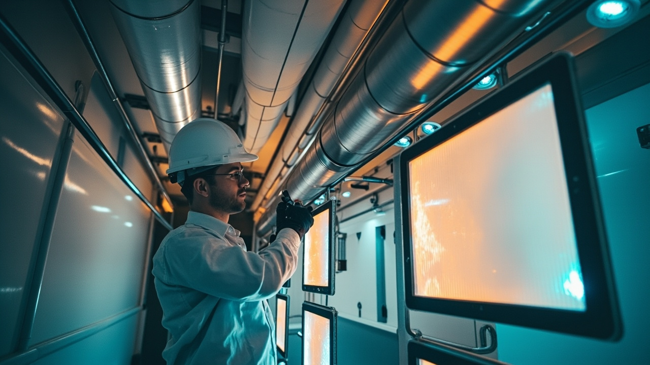 Ventilateur double flux avec filtres en action  
Installation VMC double flux en fonctionnement