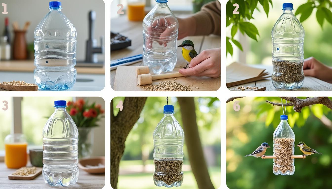 apprenez à fabriquer une mangeoire pour oiseaux simple et écologique avec une bouteille plastique recyclée. un tutoriel diy facile à réaliser pour protéger la nature et nourrir les oiseaux.
